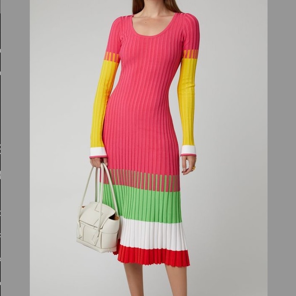 NWOT Prabal Gurung Colorblock Ribbed-Knit Midi Dress  (small size, never worn) - Picture 3 of 8